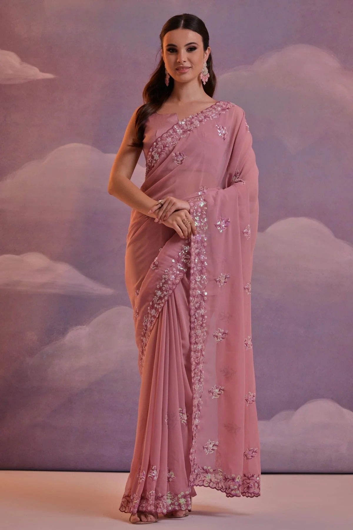 Mauve Georgette Saree NCSD11112431