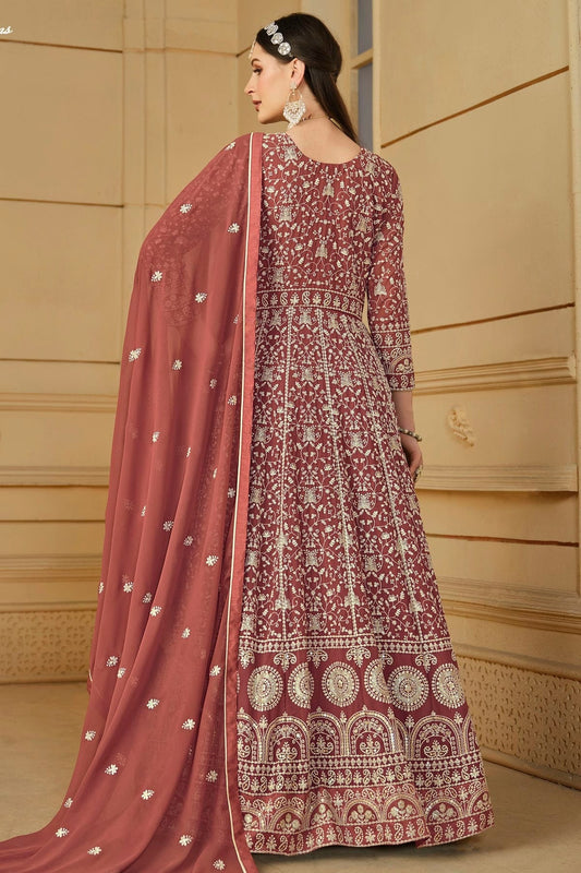 Mauve Semi Stitched Faux Georgette Anarkali Suit NCSM10510278