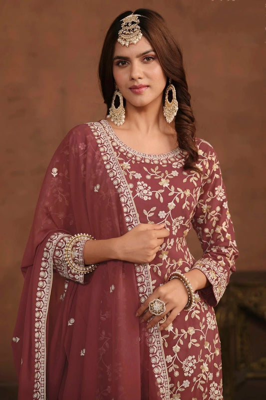 Mauve Semi Stitched Faux Georgette Sharara Suit NCSM10510274