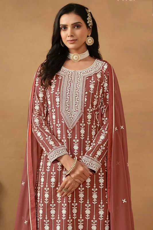 Mauve Semi Stitched Faux Georgette Sharara Suit NCSM10510286