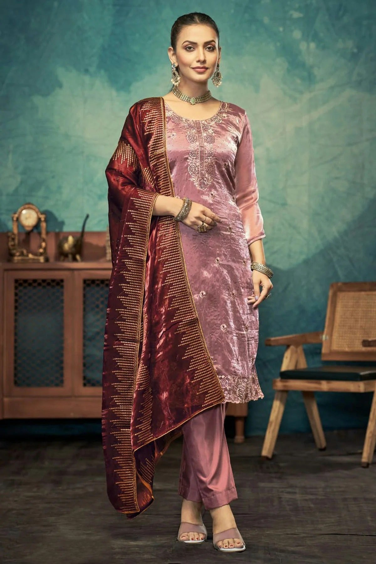 Mauve Semi Stitched Jimmy Choo Pant Style Suit NCSM11410418