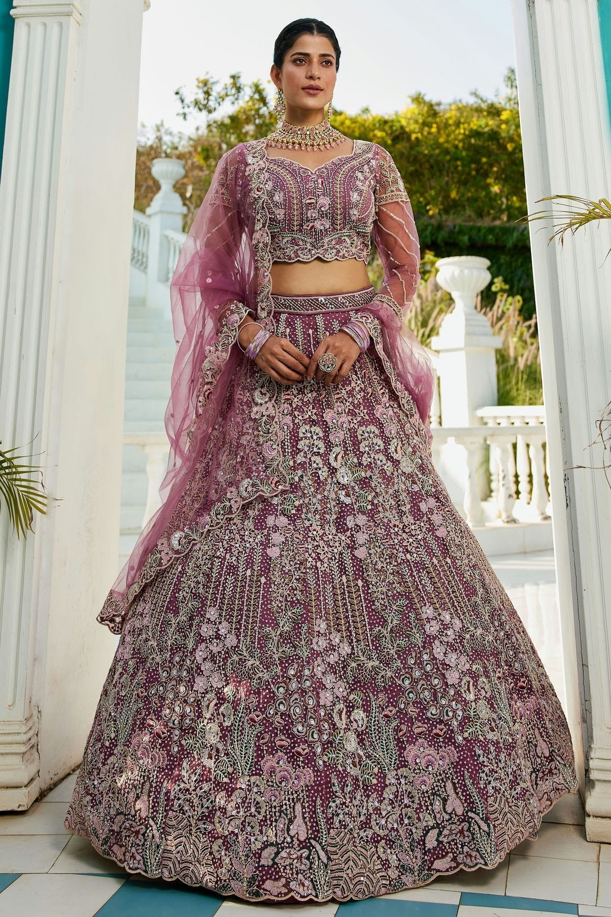 Mauve Semi Stitched Net Lehenga Choli NCLC11111232