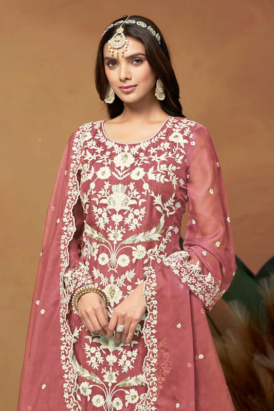 Mauve Straight SuitSoft Organza Semi Stitched NCSM10510247