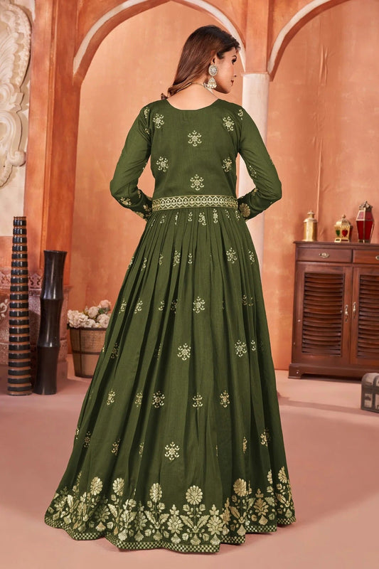 Mehendi Green Anarkali SuitArt Silk Semi Stitched NCSM10510242-10