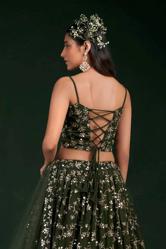 Mehendi Green Embroidery Georgette Lehenga Choli NCLD10810256