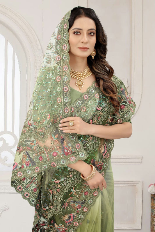 Mehendi Green Net Designer Saree NCLC11210447