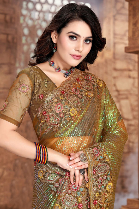 Mehendi Green Net Designer Saree NCLC11210475