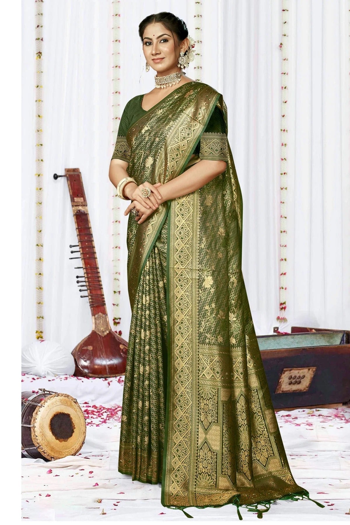 Mehendi Green Satin Silk Traditional Saree NCSD11010443