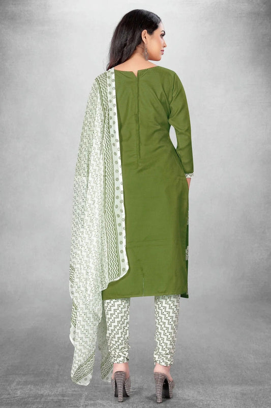 Mehendi Green Unstitched Slub Cotton Churidar Suit NCUS11610434