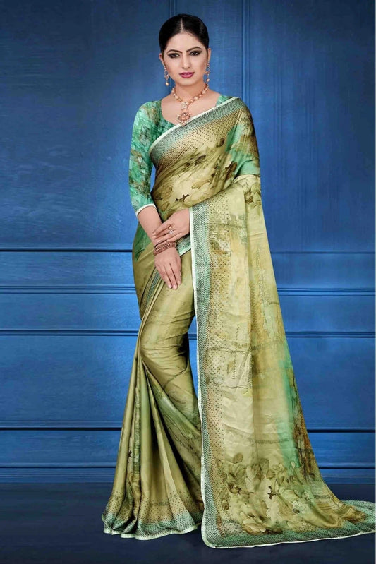 Mehendi Satin Georgette Printed Saree NCSD11210513