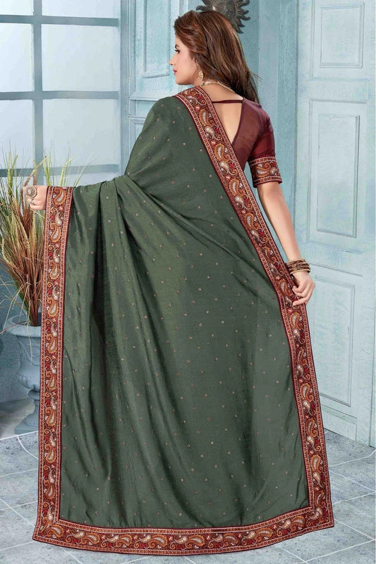 Mehendi Vichitra Silk Designer Saree NCSD11210651