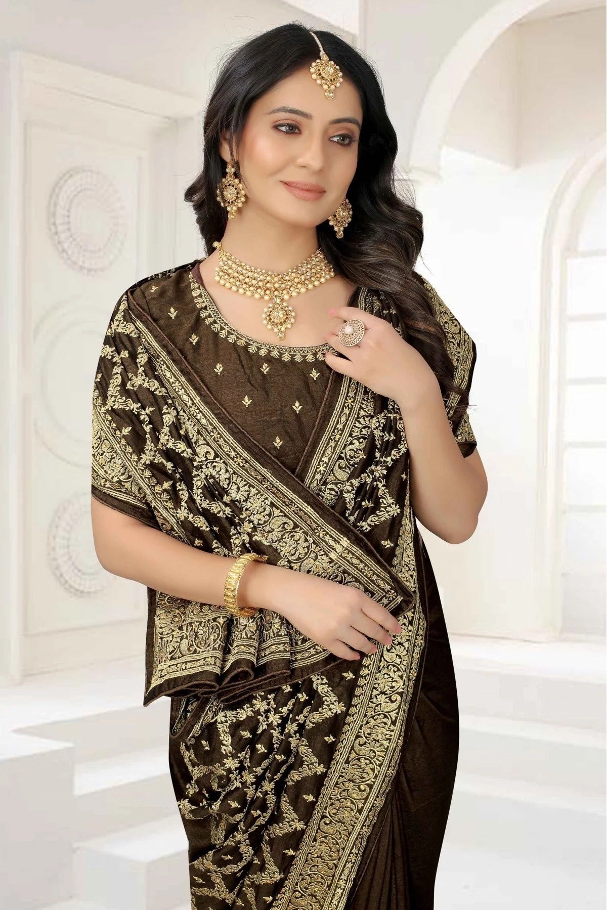 Mehendi and Green Vichitra Silk Embroidery Saree NCSD11210862