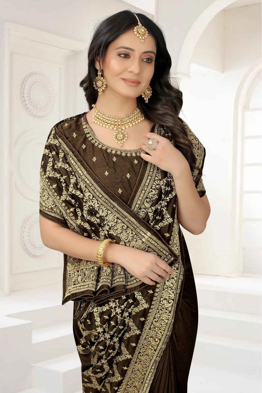 Mehendi and Green Vichitra Silk Embroidery Saree NCSD11210862