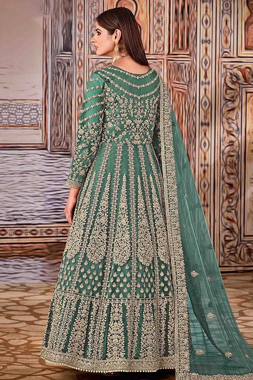 Mint Blue Net Semi Stitched Anarkali Suit NCSM10510380