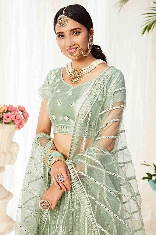 Mint Green Net Designer Lehenga Choli NCLC12410152