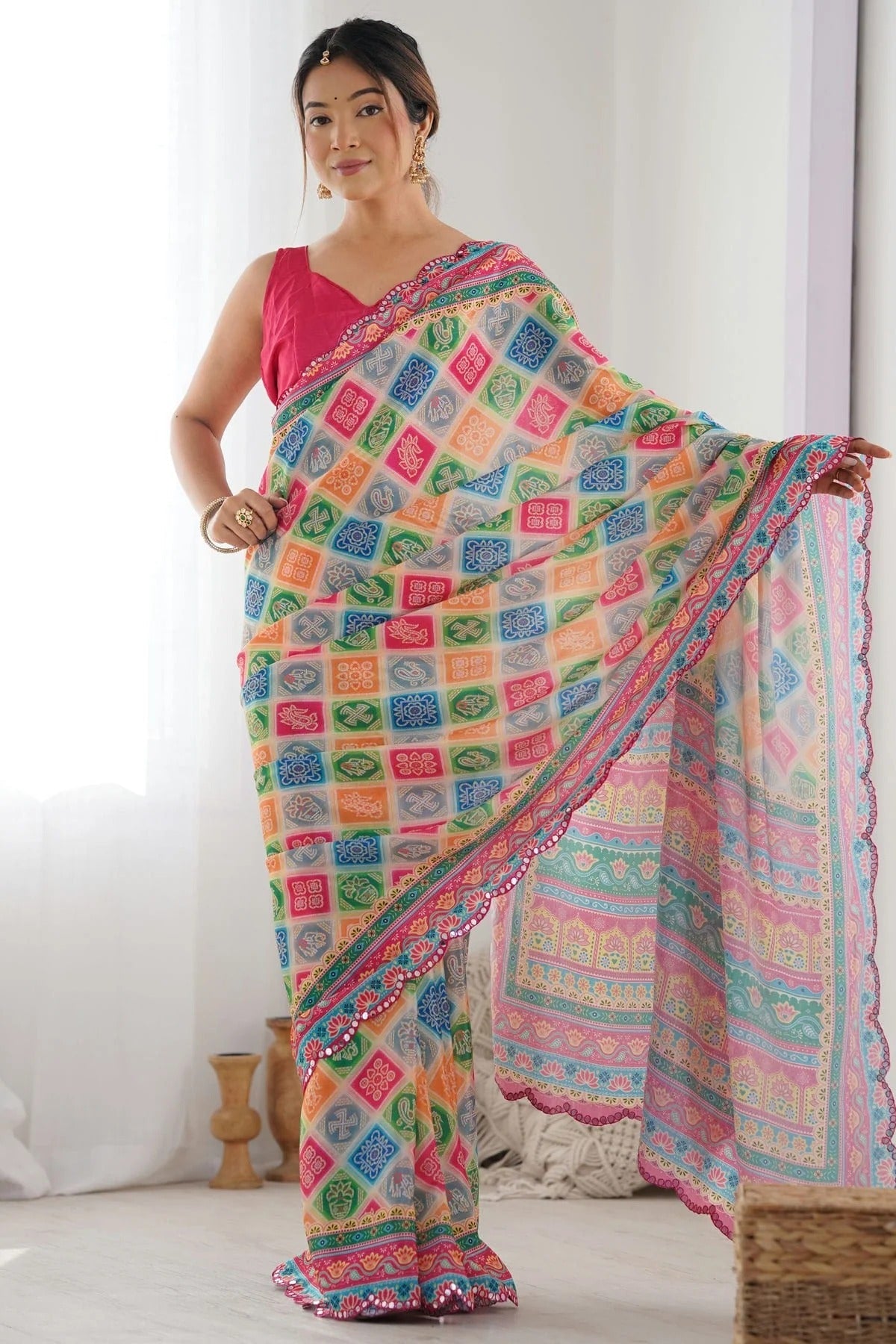 Multi Chinon Printed Saree NCSD11111548