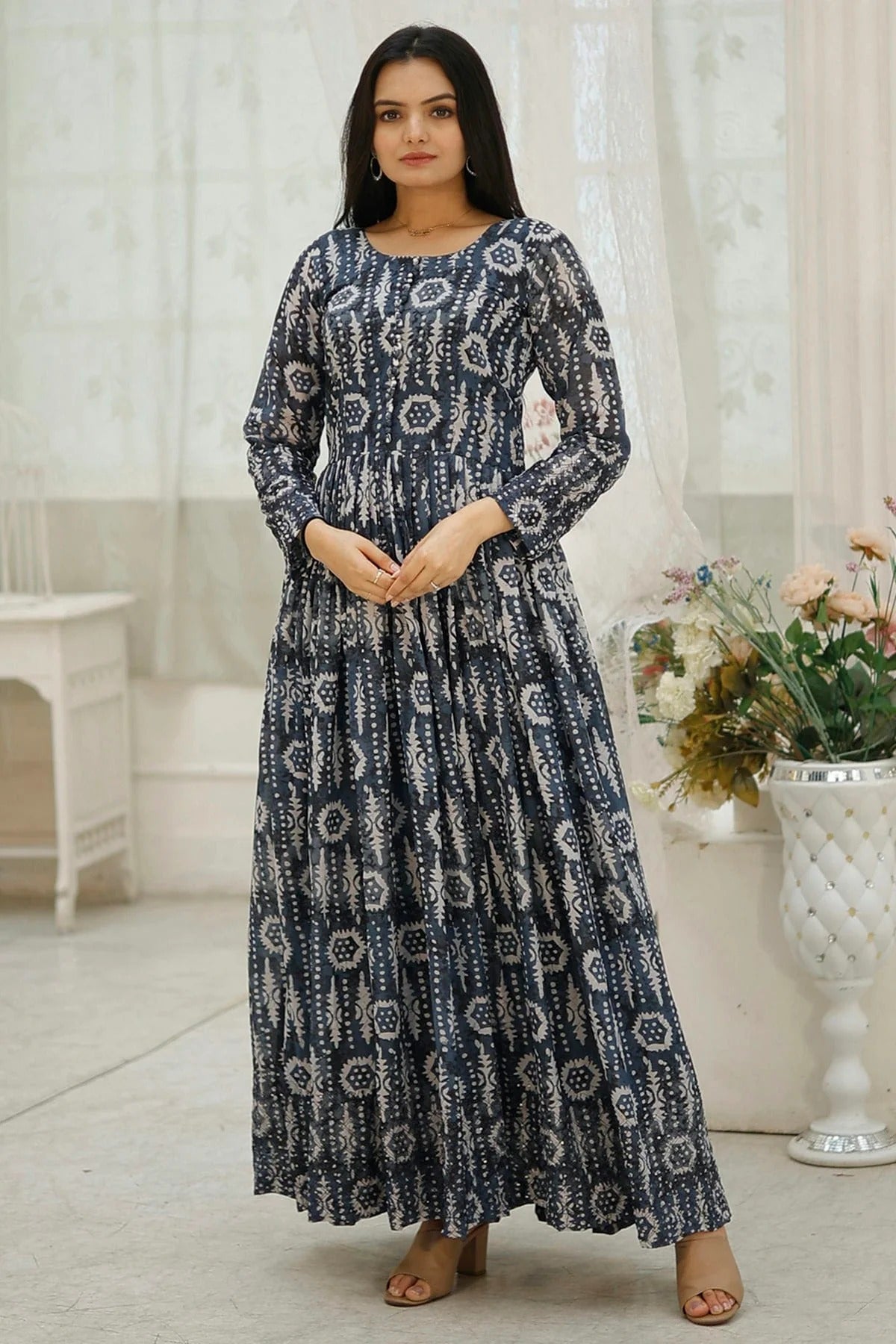 Multi Faux Georgette Stitched Gown NCGW11111356