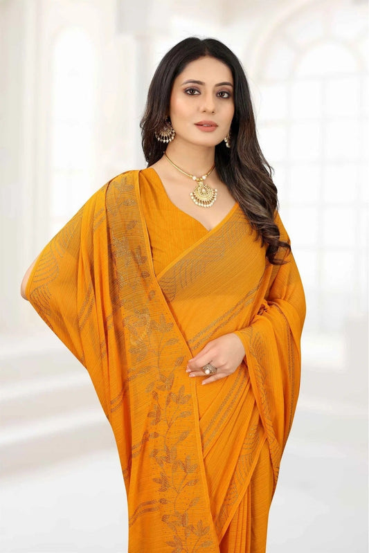 Mustard Chiffon Stone Saree NCSD11210876