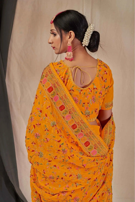 Mustard Georgette Embroidery Saree NCSD11210856