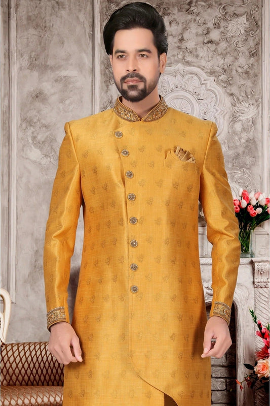 Mustard Jacquard Sherwani NCSH10410380