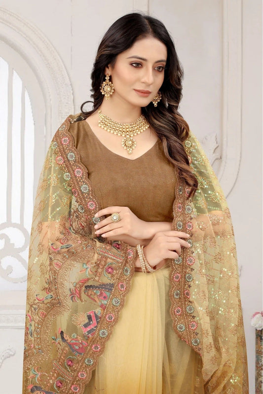 Mustard Net Embroidery Saree NCSD11210851