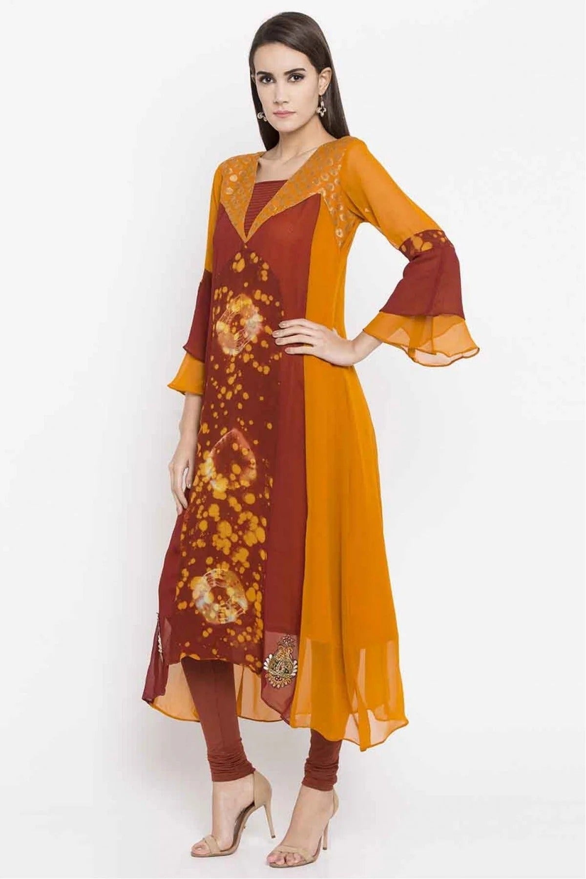 Mustard Plus Size Faux Georgette Embroidery Kurti NCKR10710101