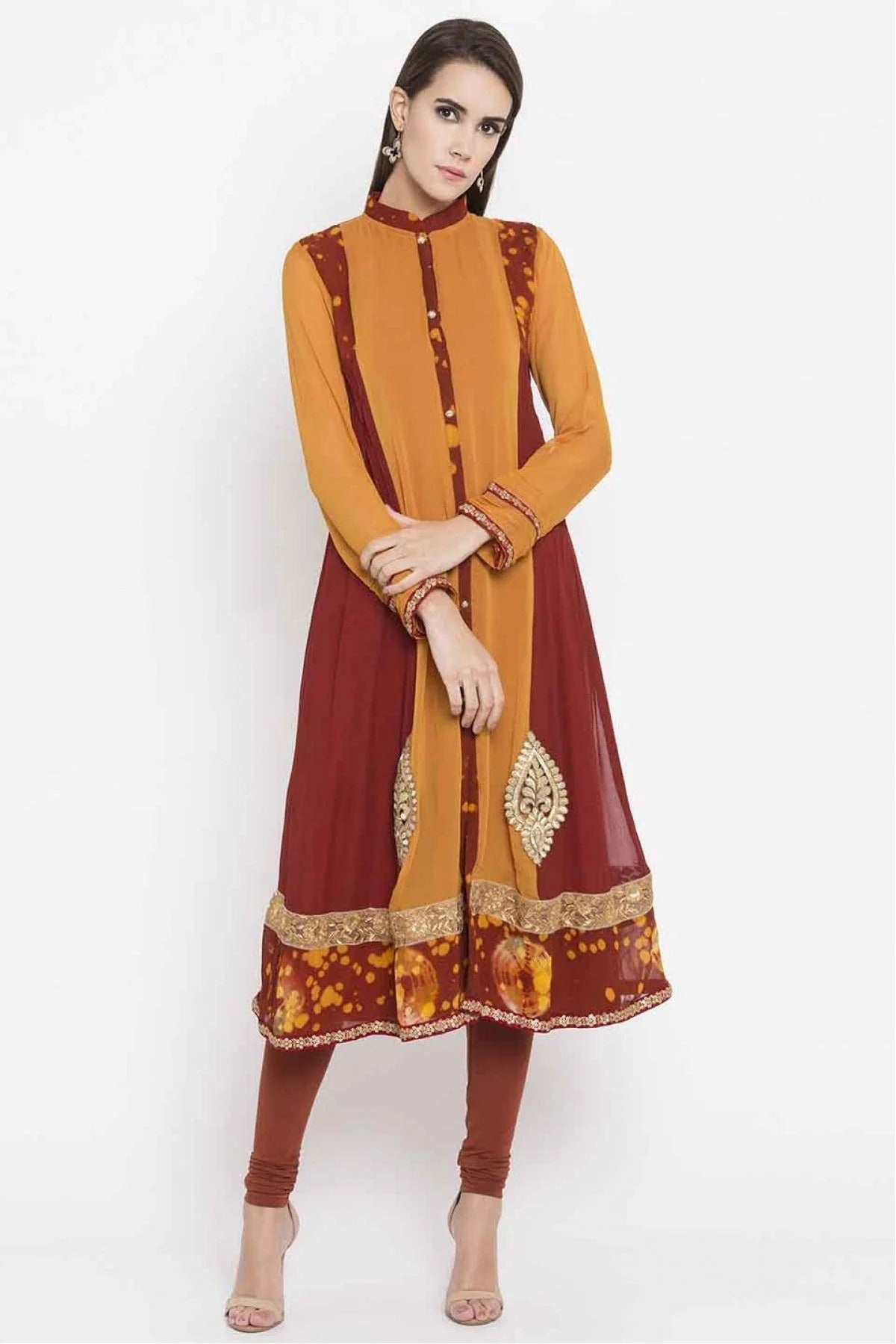 Mustard Plus Size Faux Georgette Embroidery Kurti NCKR10710102