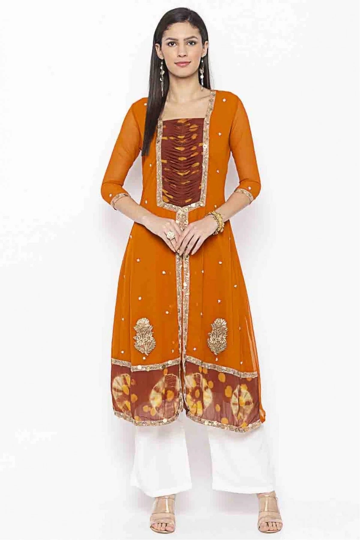 Mustard Plus Size Georgette Embroidery Kurti NCKR10710122