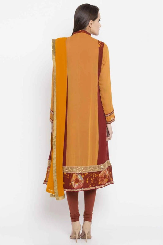 Mustard Plus Size Stitched Faux Georgette Embroidery Churidar Suit NCSS10710507