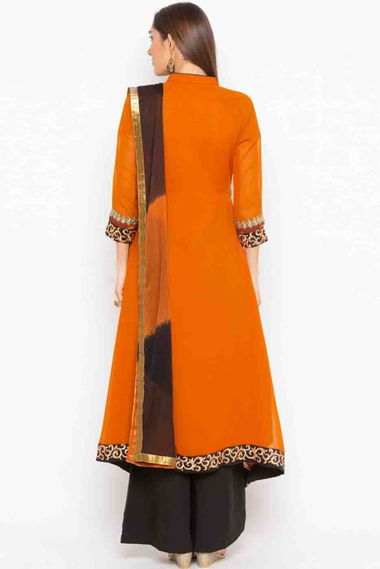 Mustard Plus Size Stitched Georgette Embroidery Palazzo Pant Suit NCSS10710519