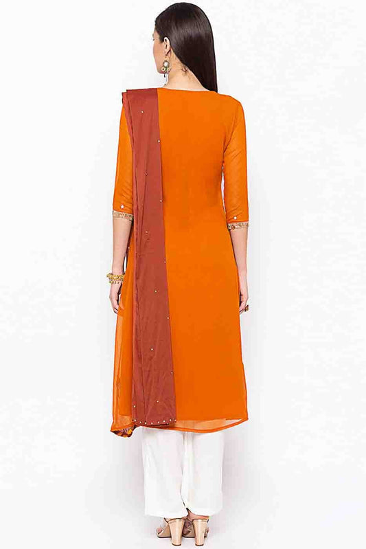 Mustard Plus Size Stitched Georgette Embroidery Palazzo Pant Suit NCSS10710538