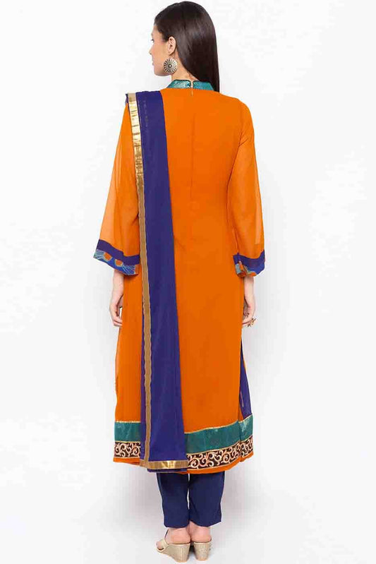 Mustard Plus Size Stitched Georgette Embroidery Pant Style Suit NCSS10710518