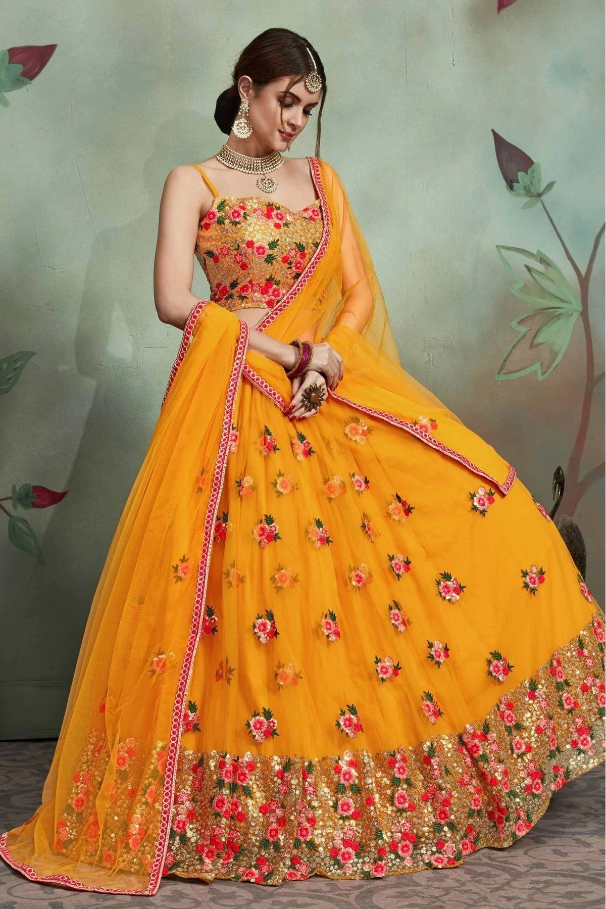 Mustard Soft Net Sequins Lehenga Choli NCLC10810517