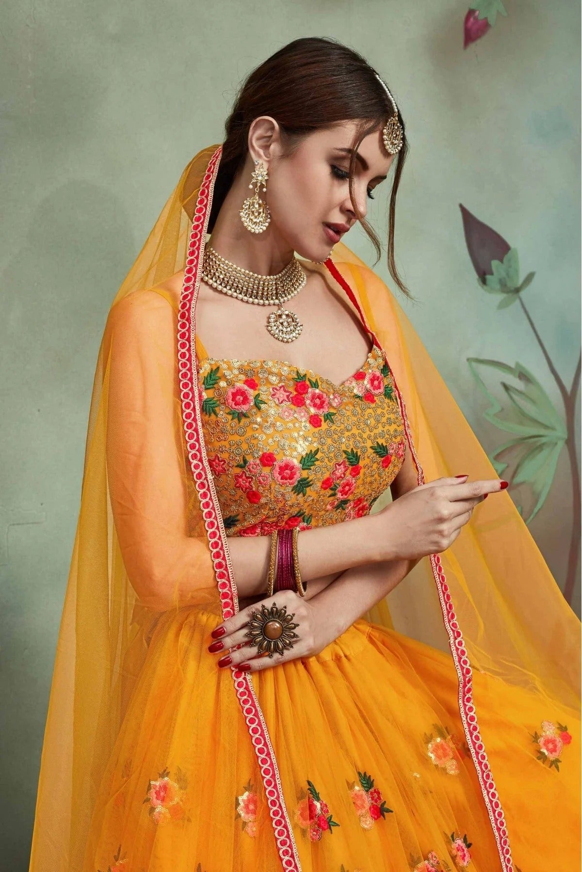 Mustard Soft Net Sequins Lehenga Choli NCLC10810517