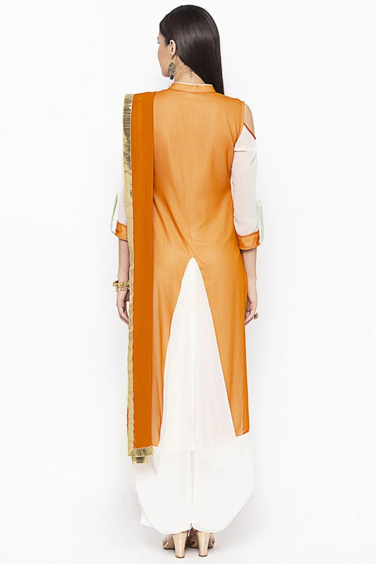 Mustard and Cream Plus Size Georgette Embroidery Palazzo Pant Suit NCSS10710641