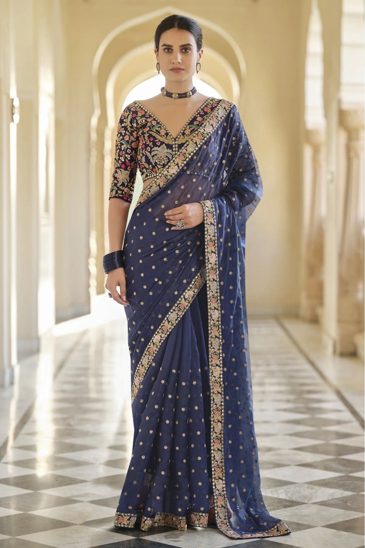 Navy Blue Art Silk Sequins Saree NCSD10810610