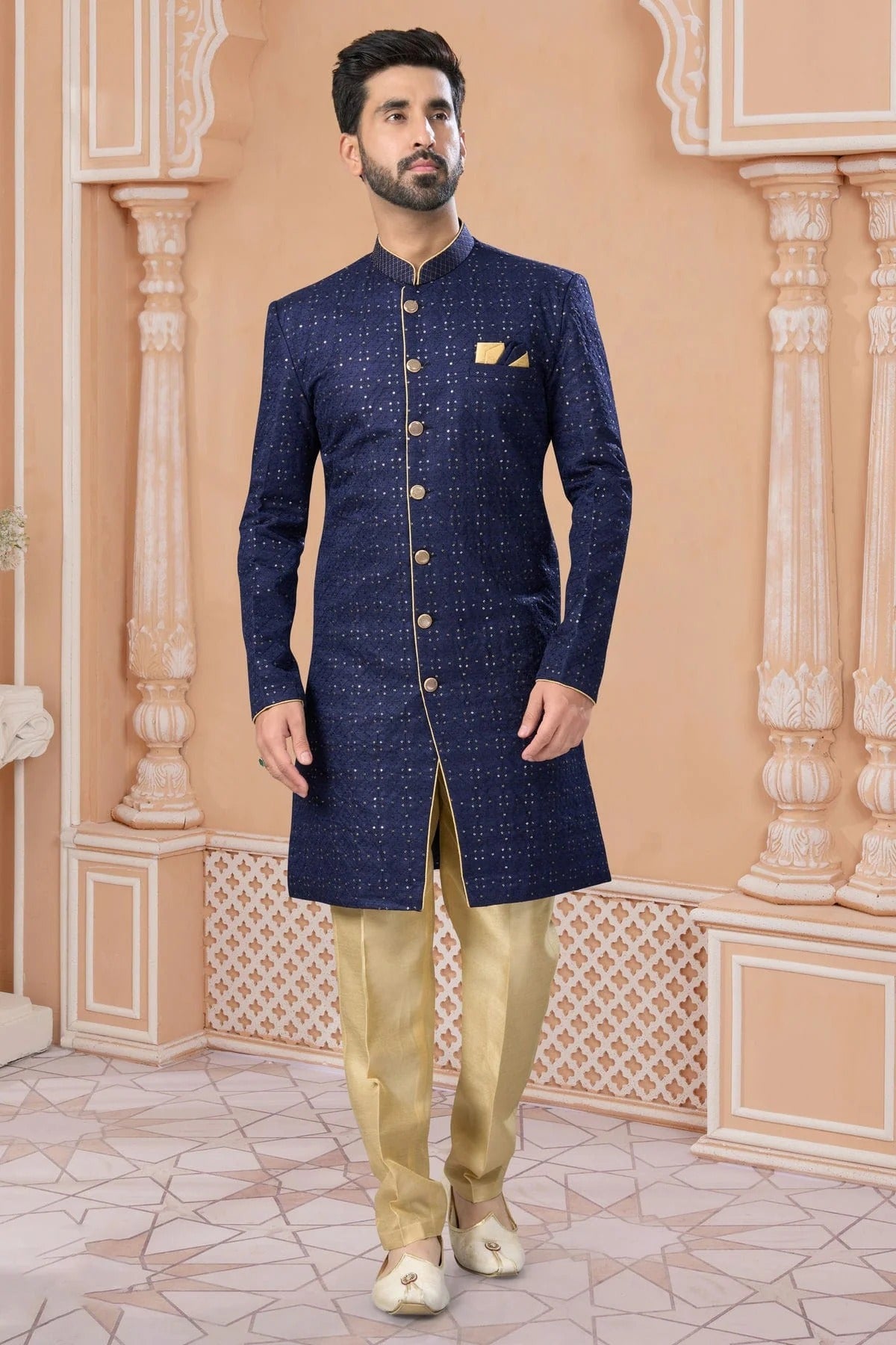 Navy Blue Banglori Silk Sherwani NCSH10410234