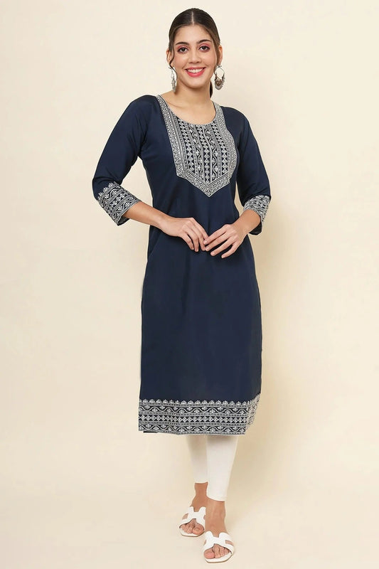 Navy Blue Cotton Kurti NCKR11112095