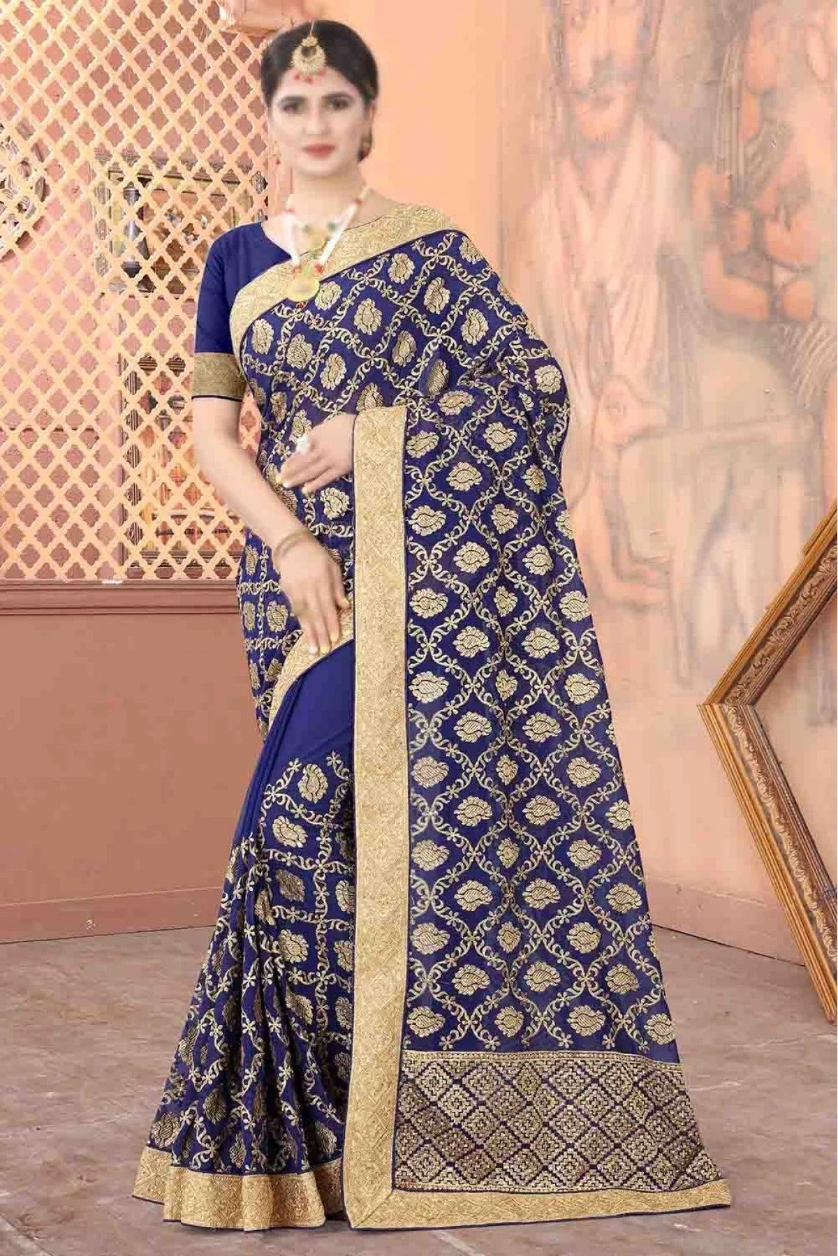 Navy Blue Georgette Designer Saree NCSD10910575