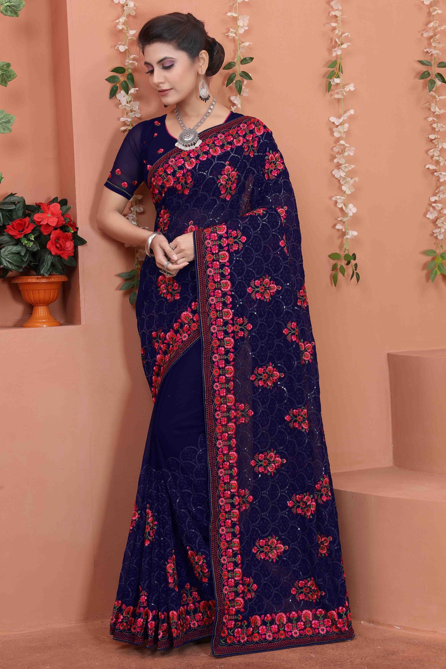 Navy Blue Georgette Designer Saree NCSD10910729