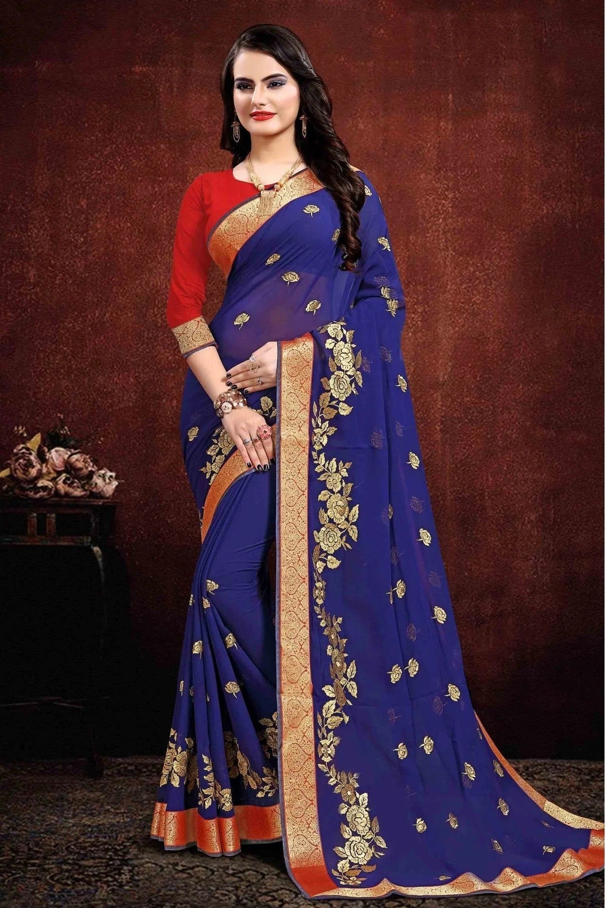 Navy Blue Georgette Designer Saree NCSD11210523