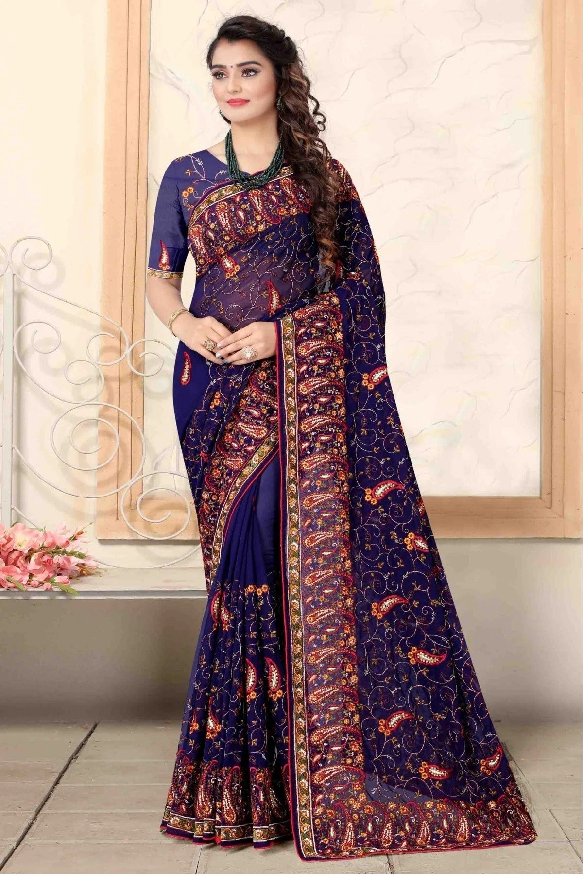 Navy Blue Georgette Designer Saree NCSD11210769