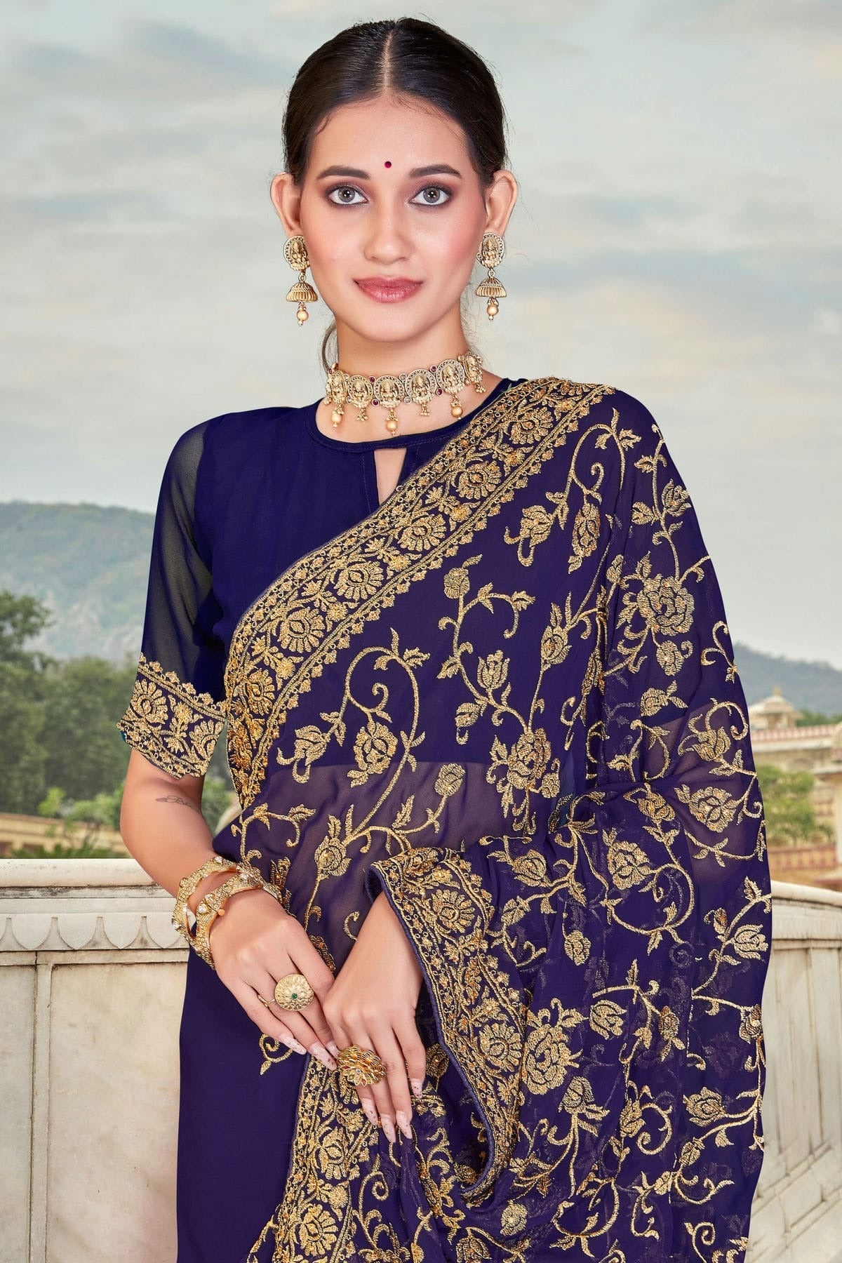 Navy Blue Georgette Saree NCSD10910383