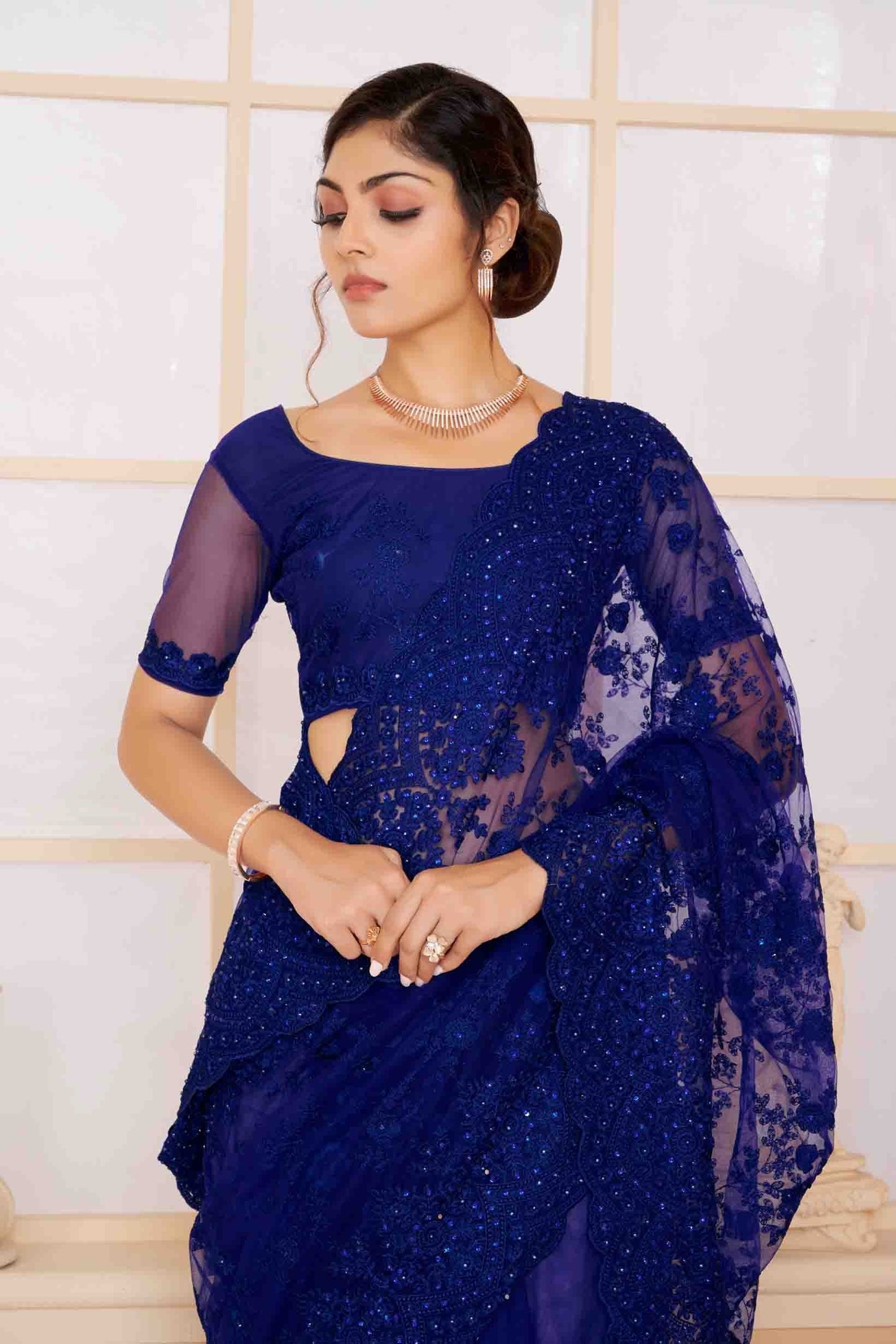 Navy Blue Net Designer Saree NCSD10910706