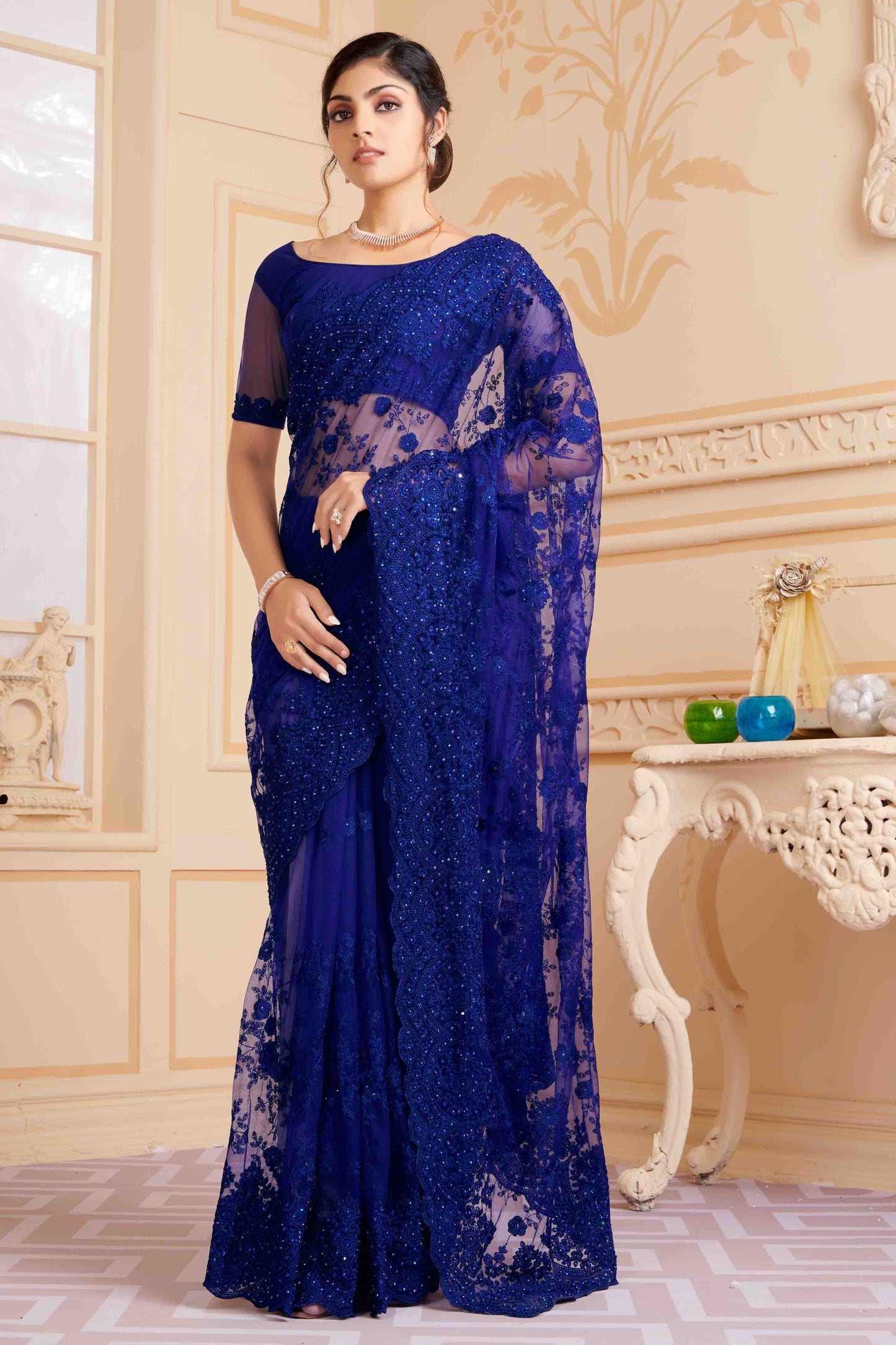 Navy Blue Net Designer Saree NCSD10910706