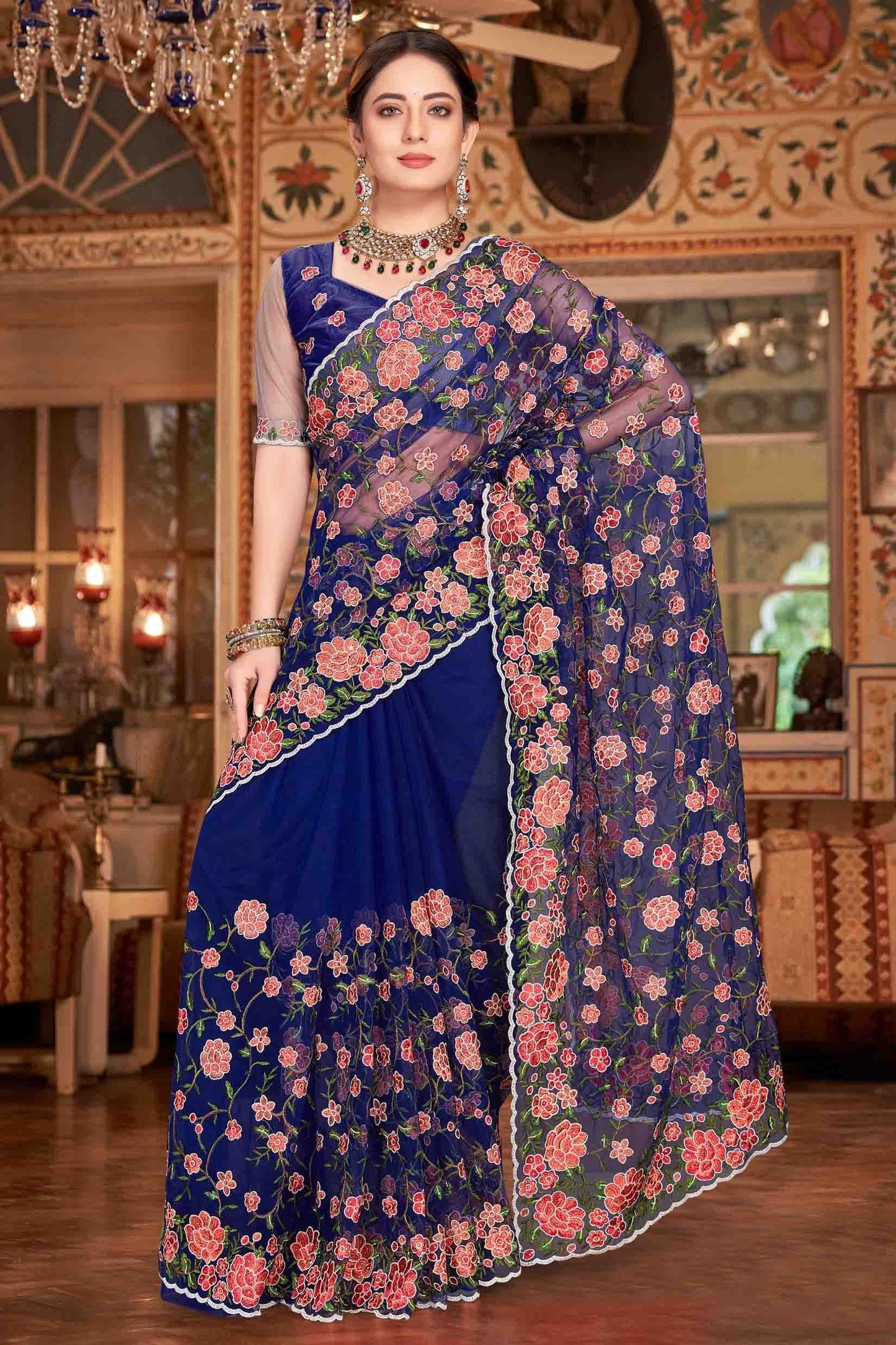 Navy Blue Net Designer Saree NCSD10910727