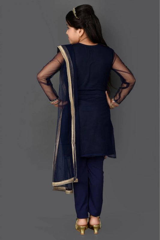 Navy Blue Net Embroidery Salwar SuitSet  NCGW10710801