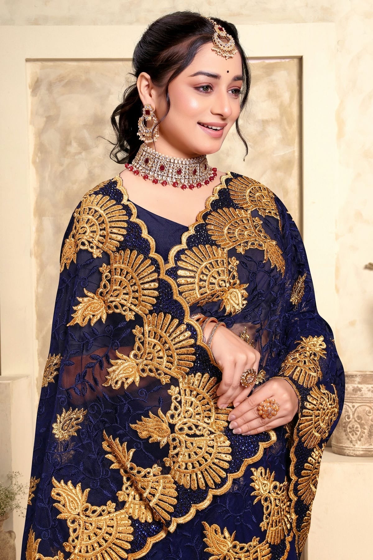 Navy Blue Net Saree NCSD10910259