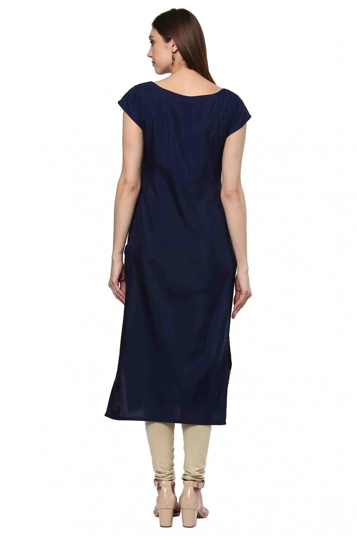 Navy Blue Plus Size Crepe Straight Kurti NCKR10610174