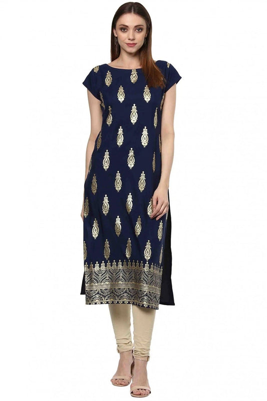Navy Blue Plus Size Crepe Straight Kurti NCKR10610174